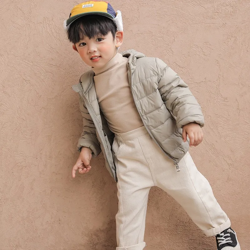 New children down jacket private baby hooded thin section down wear children\'s wear cotton cotton-padded jacket pure color coat