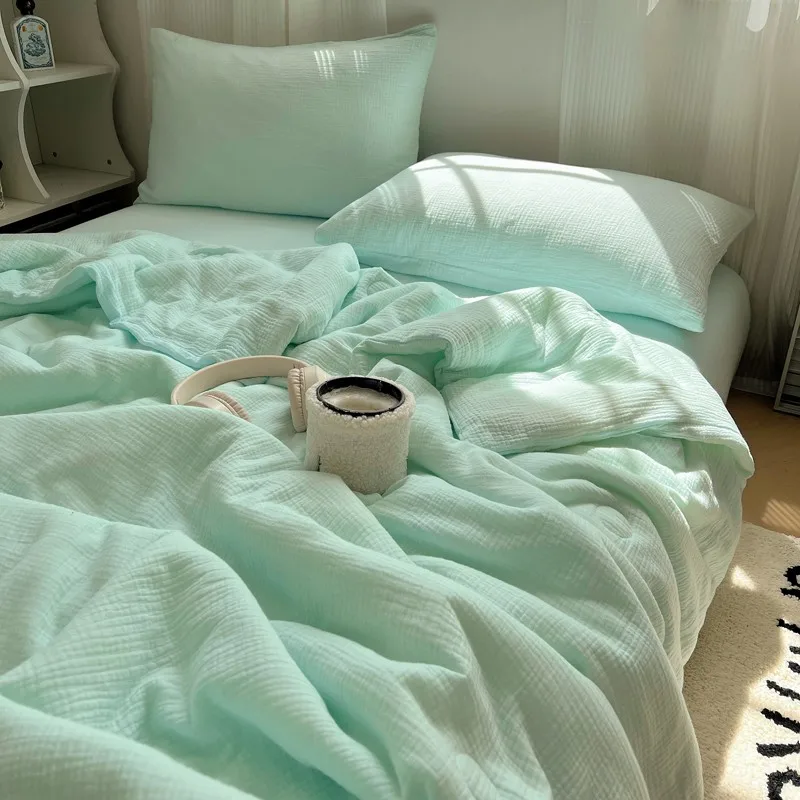 Twin Queen Summer Duvet/Comforter Flat Bed sheet 2Pillowcases Ultra Soft Slightly Wrinkle Linen Feel Breathable