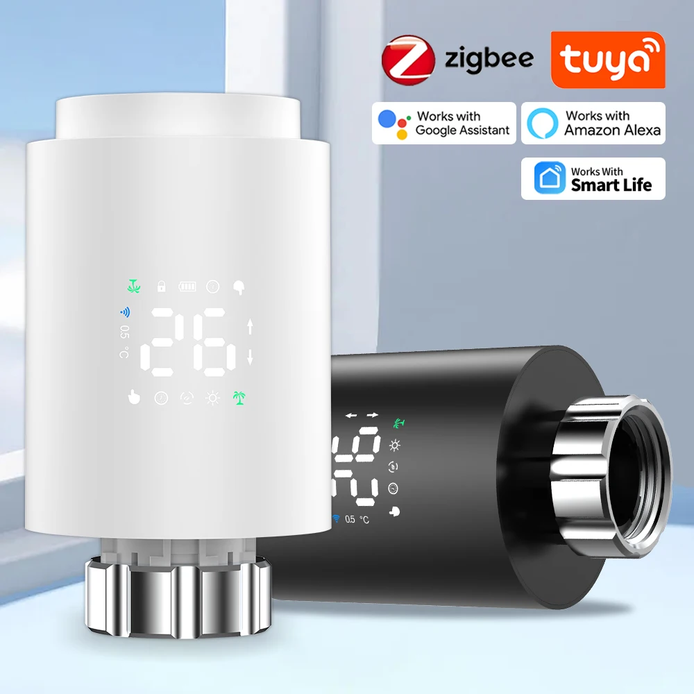 Tuya Smart TRV ZigBee Radiator Actuator Programmable Thermostat Radiator Valve LED Temperature Controller for Alexa Google Home