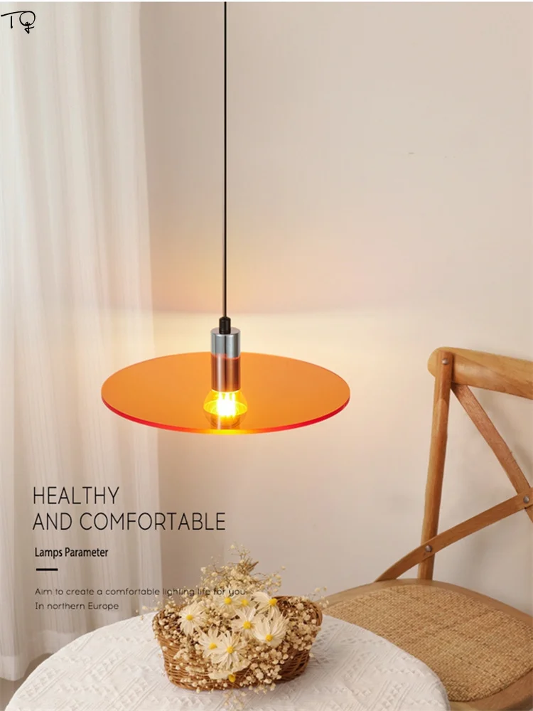 

Nordic Design Orange Sunset Pendant Lights Acrylic Lampshade LED E14 Bedside Interior Lighting Restaurant Cafe Island Bedroom