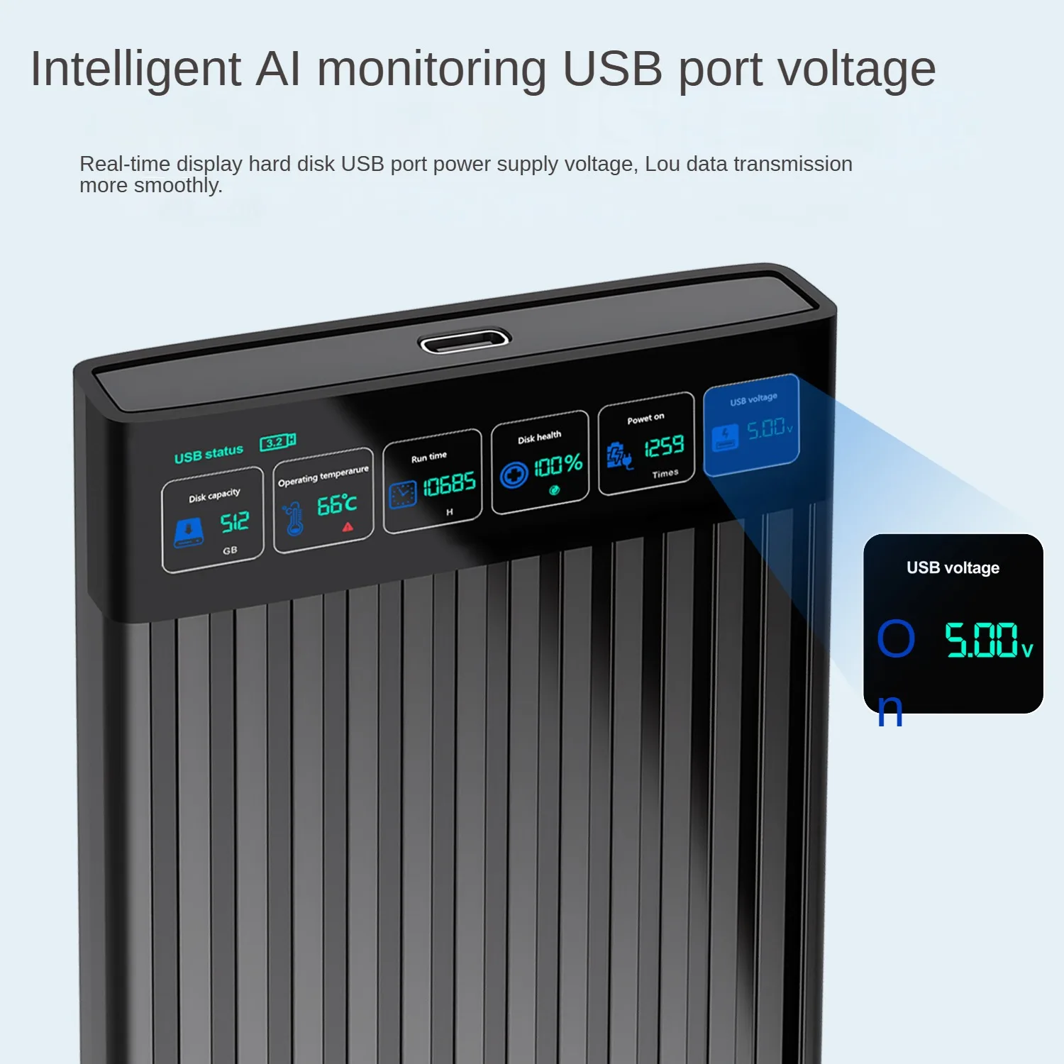 Gabinete HDD SATA USB3.1 de alta velocidade de 2,5 polegadas com display LED Caixa de disco rígido externo de 6 Gbps para armazenamento de PC