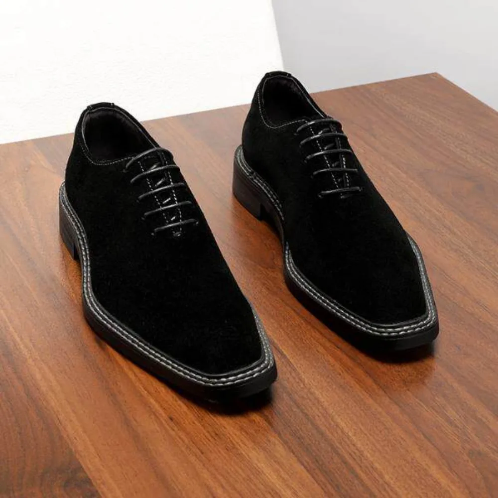 

Men's Formal Genuine Leather Shoes Suede Nubuck Square Toe Oxfords British Retro Business Casual Dress Shoes 2026