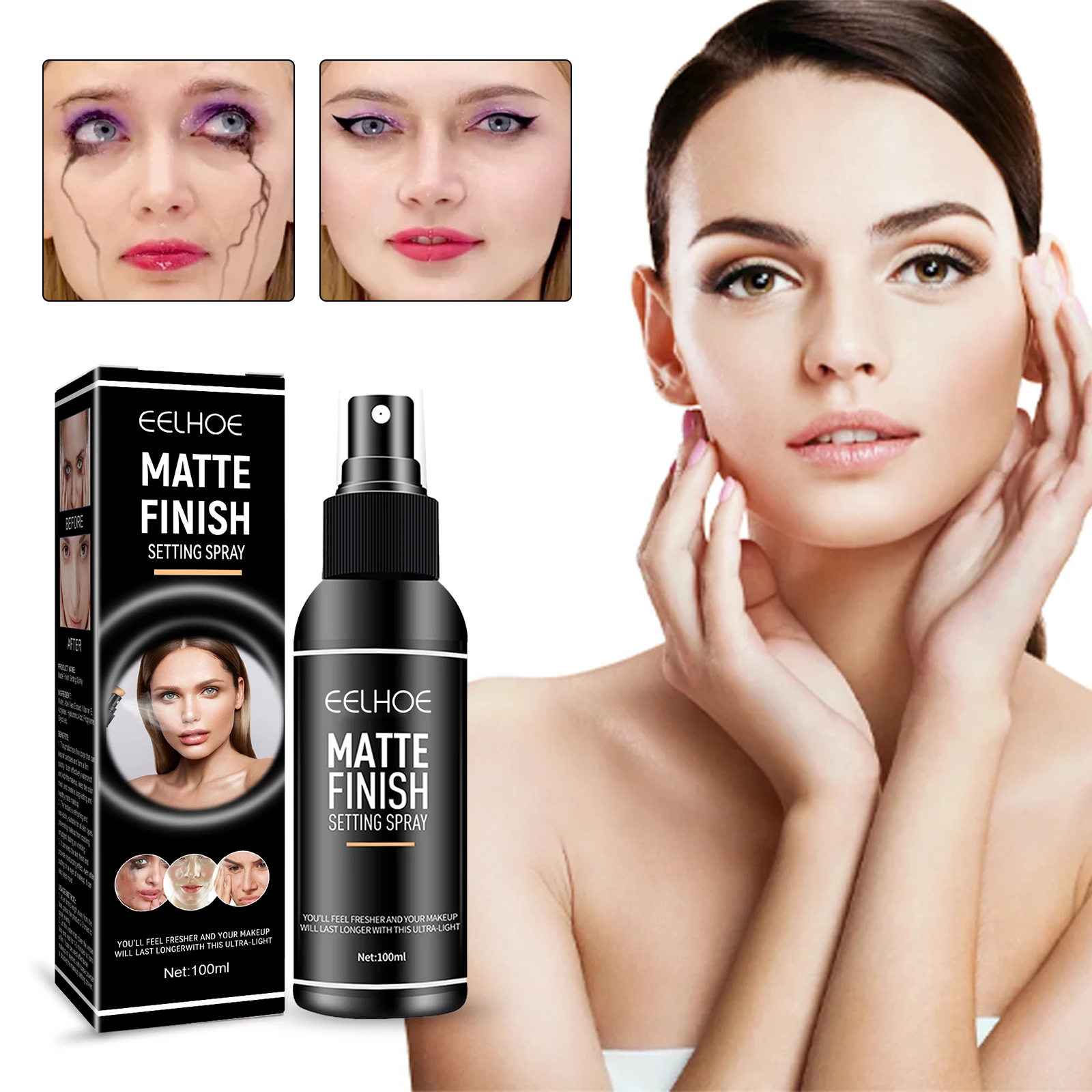 EELHOE Matte Setting Spray, feuchtigkeitsspendende Ölkontrolle, langanhaltendes, schweißfestes, feuchtigkeitsspendendes Make-up, wasserfestes, erfrischendes Fixierspray