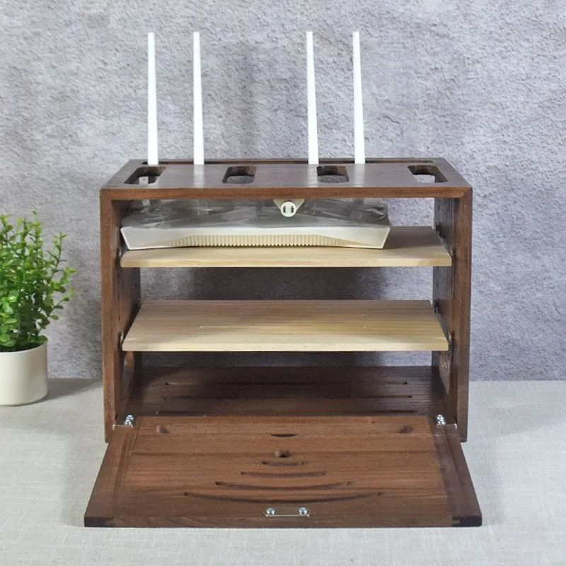 Solid Wood Desktop Wireless Storage WiFi Router Cable Board Storage Box Tabletop Sorting Set-top Box WIFI Wire Storage Rack ZJ37