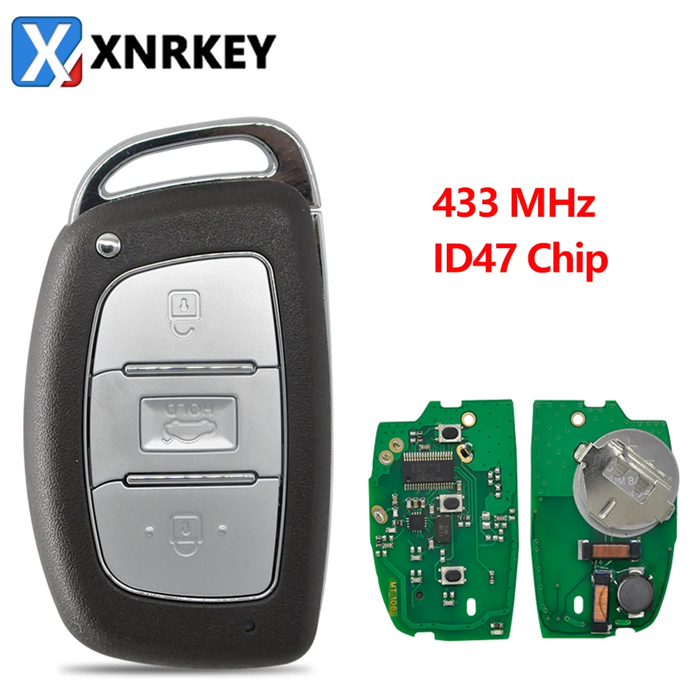

XNRKEY 3 Button Car Remote Key ID47 Chip 433Mhz for Hyundai Mistra 2015-2017 Auto Smart Keyless Go Proximity Card Key