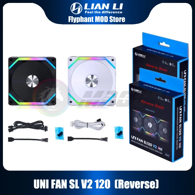 Lian Li UNI FAN SL120 V2、L-Connect 3 ケーブルレス リバースブレード - シングルパック、ホワイト/ブラック