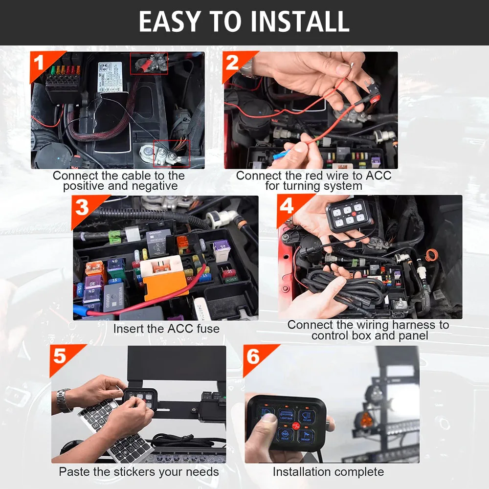 Control Panel Combination Switch On Off Switch Car LED Switch Panel Light Switches 6 Gangs Light Senstive Car accessories 12V