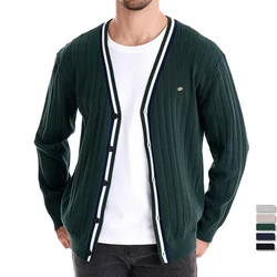 AIOPESON Brand Men's Cotton Cardigan Sweater V Neck Button-up Casual Youth Knit Sweaters for Men