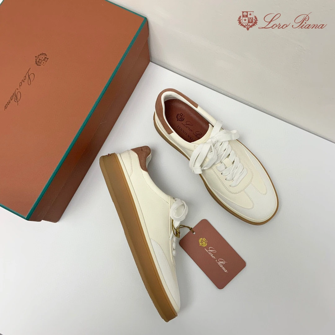 Loro Piana white shoes men's and women's casual sports board shoes  leather shoes flat single shoes platform women