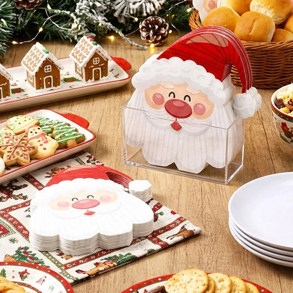 20Pcs Disposable Christmas Napkins Santa Claus Cocktail Beverage Napkins Gingerbread House Christmas Dinner Napkins Party Supply