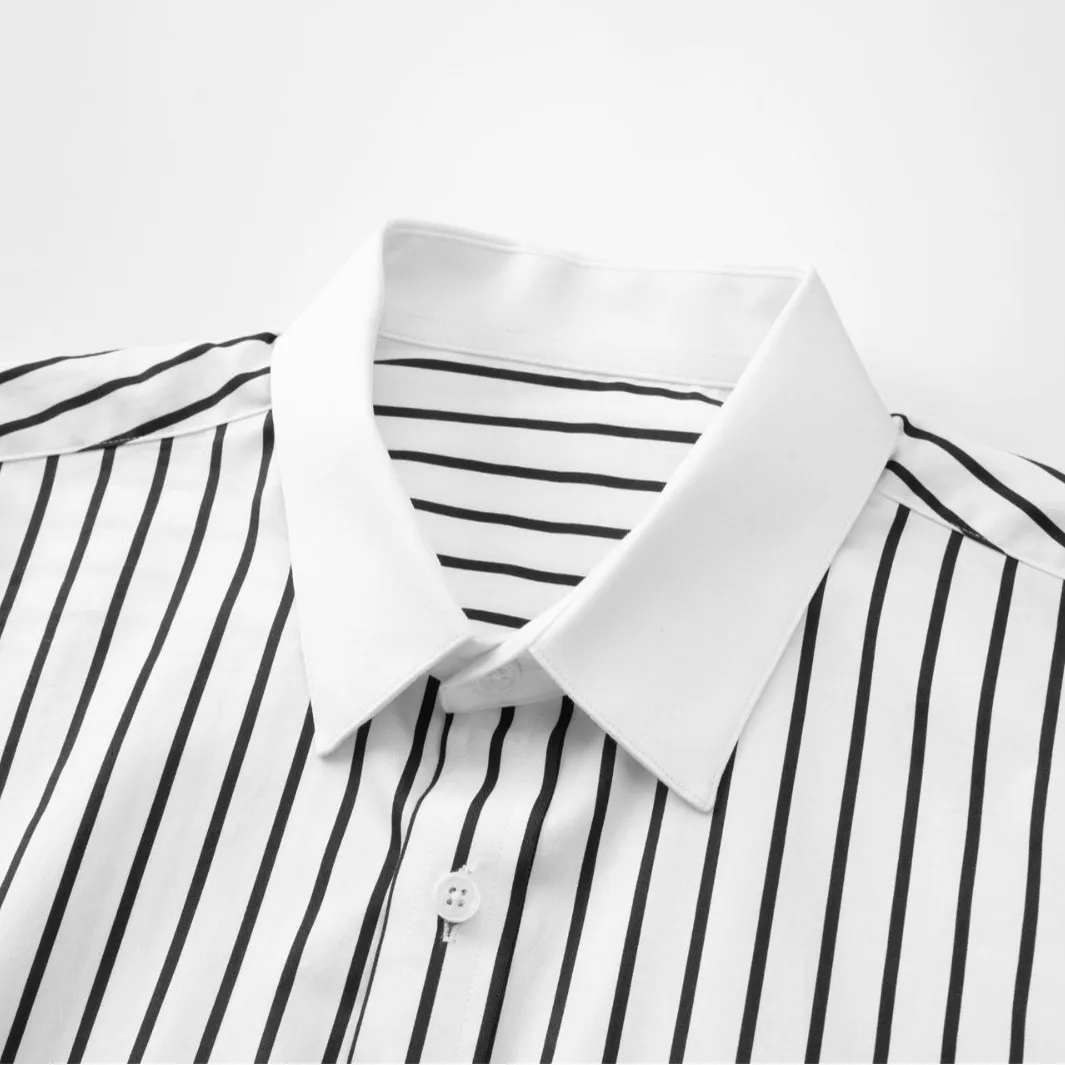 قميص قطني فاخر مخطط للرجال قمصان عمل كاجوال ضيقة بأكمام طويلة متعددة الاستخدامات للولائم الاجتماعية قميص ملابس للرجال