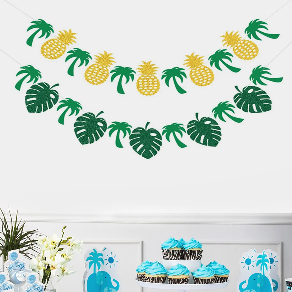 

2pcs Hawaii Banner Tropical Party Decoration Birthday Streamer Hanging Garland For Home Celebration Pineapple