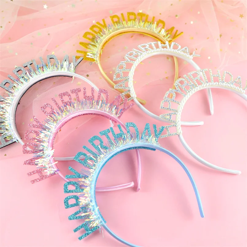 Glitter HAPPY BIRTHDAY Sequin Headband Birthday Decoration Birthday Party Decorations Kids Adult Girl Pink Silver Blue Headbands