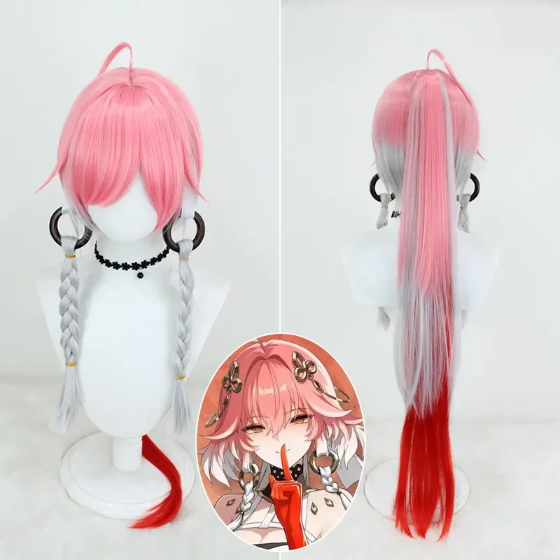 Wuthering Waves Chang Li Changli Peluca de Cosplay para mujer y niña, pelo largo rosa, rojo y blanco, peluca sin estilo para Halloween