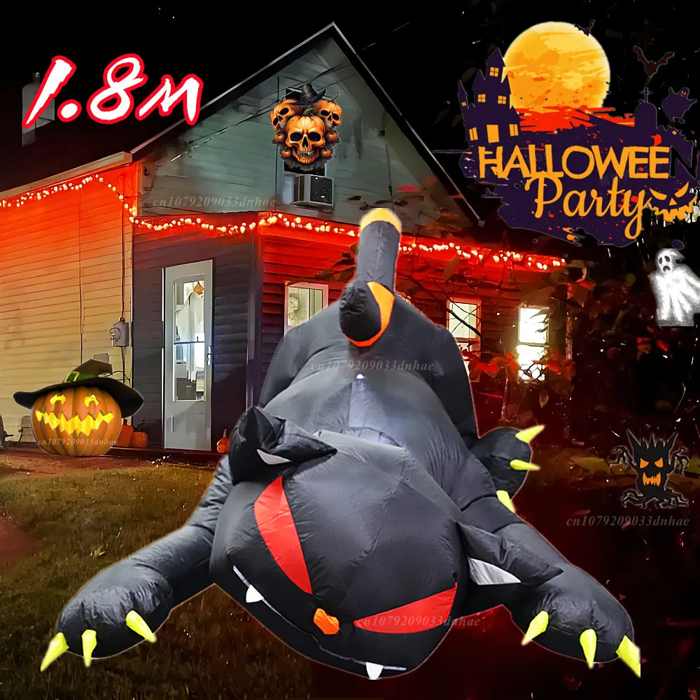 Halloween Inflatables Black Cat/Shaking Head Cat Model, Built-in LEDs Outdoor Garden Lawn Indoor Party Terror Decoration Props