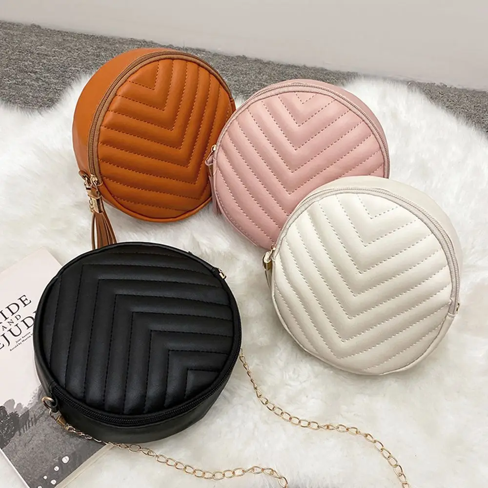 Retro Casual Outdoor Purse Handbag PU Round Shaped Bag Crossbody Phone Bag Women's Shoulder Bag Korean Style Bag