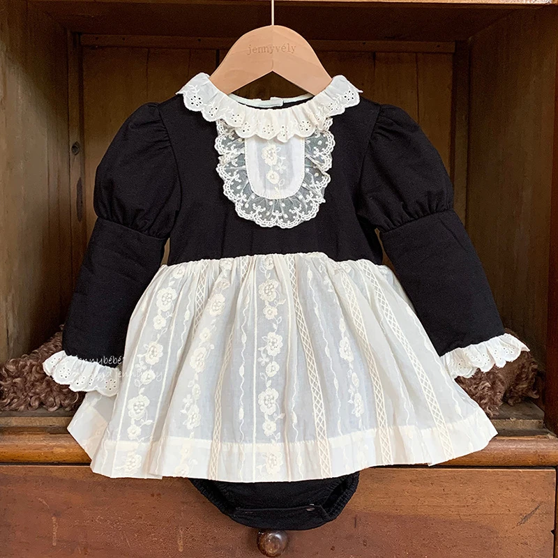 

2025 New Autumn 0-24M Baby Clothing Newborn Baby Girls Bodysuits Long Sleeved Cotton Lace Splicing Infant Baby Girls Jumpsuit