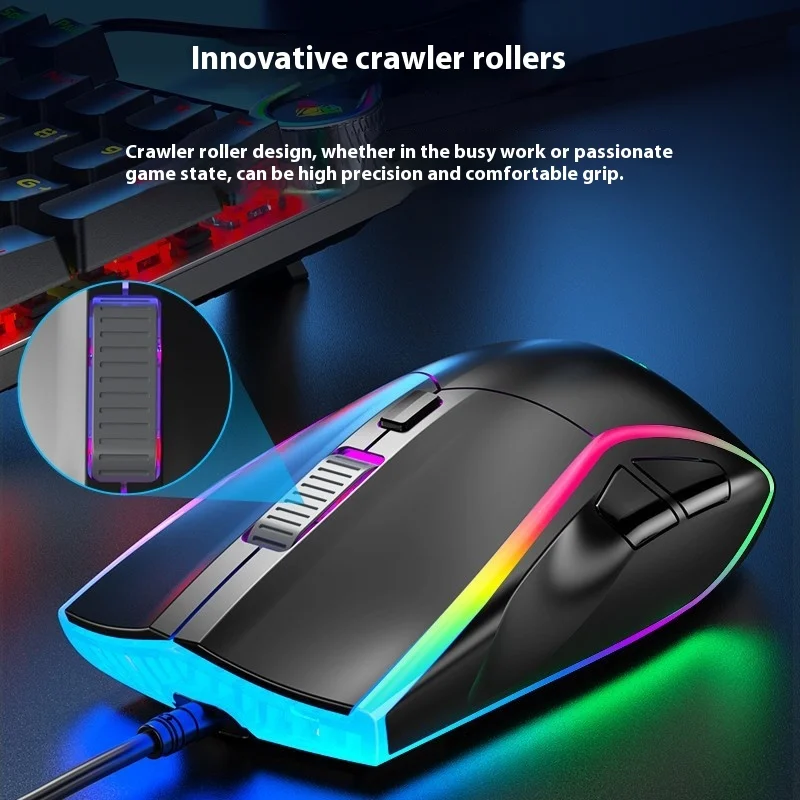 Мышь компьютерная игровая проводная, 6400dpi, Rgb, для макросъемки