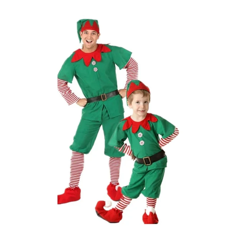 Erwachsene Kinder Kostüm Elf Cosplay Kostüme Weihnachten Abschluss ball Kostüme Frauen Kleider Männer Top Hosen Weihnachts mütze Anzug Halloween Kostüm