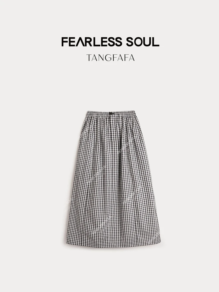 

Classic Bla White Plaid f Skirt Tfa 825FK304 A-Line Loose Fit High Waist Mid-Length Commuter Sle Cotton 00%