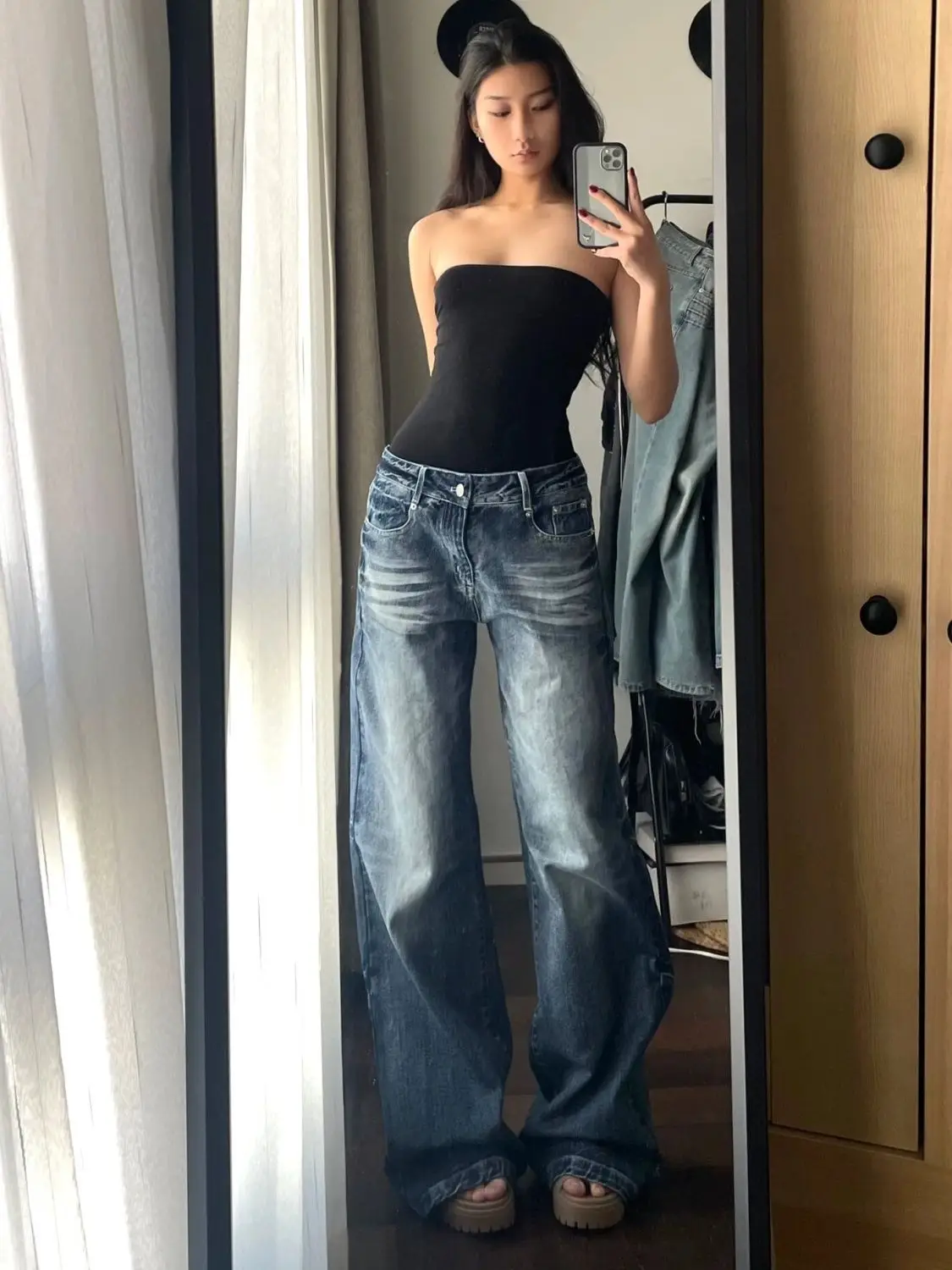 

Street Wear Clothes Skinny Jeans With Print Korean Fashion Streetwear Women Women's Pants American Vintage Y2k Clothing Baggy