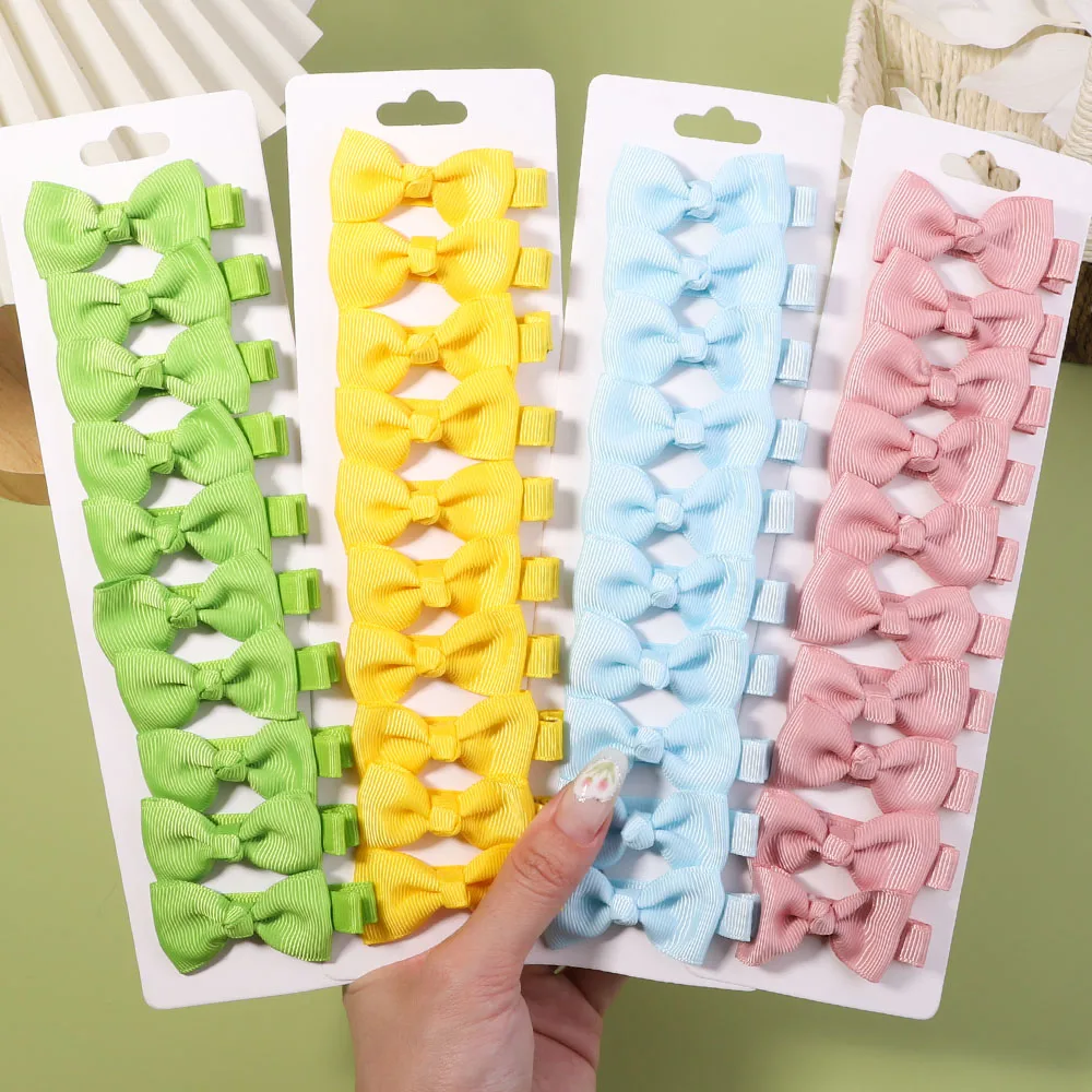 10Pcs/Set 2\'\' Solid Color Bowknot Hair Clips For Cute Girls Ribbon Handmade Bows Hairpin Barrette Headwear Kids Hair Accessories