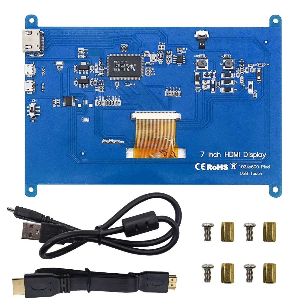 Compatível com HDMI Display LCD Touch Screen, 7 ", Resolução 1024x600, Capacitivo, Suporta Raspberry Pi Sistemas