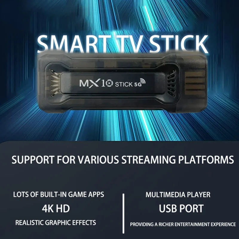 Android 11 OS MX10 TV stick HDR set top 4K 1080p 2.4g/5G WiFi smart TV sticks for Google YouTube Netflix network media player