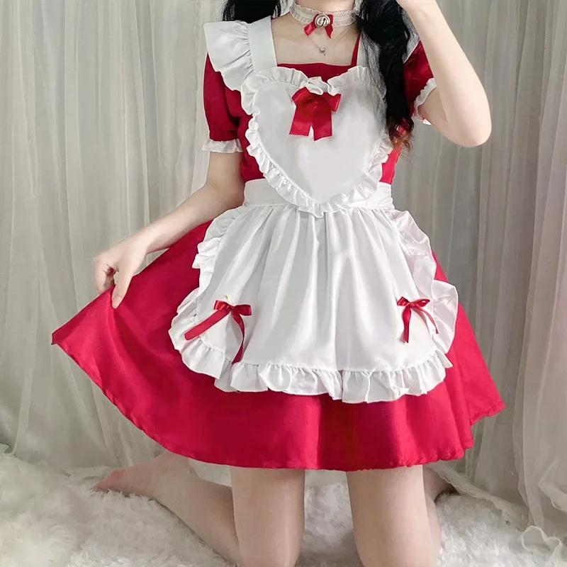 Anime bonito coração lolita empregada cosplay traje 4 cores alice vestido meninas mulheres garçom festa trajes de palco alice vestido de empregada ms6766