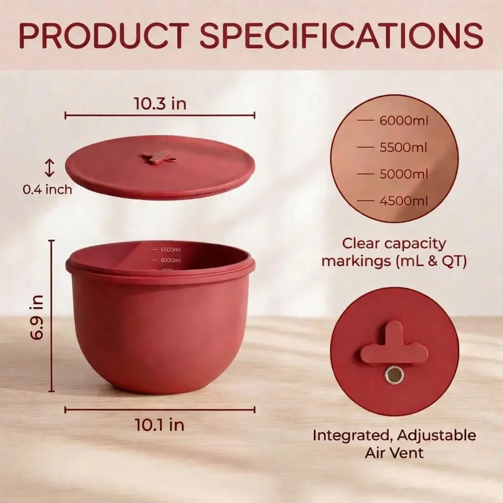 3 Pack Silicone Bowl Liners Lids Kitchen 6 Qt Bowl Lift Three 2 mm Thick Odor Free Silicone Liners Air Valves Lids Compatible 6