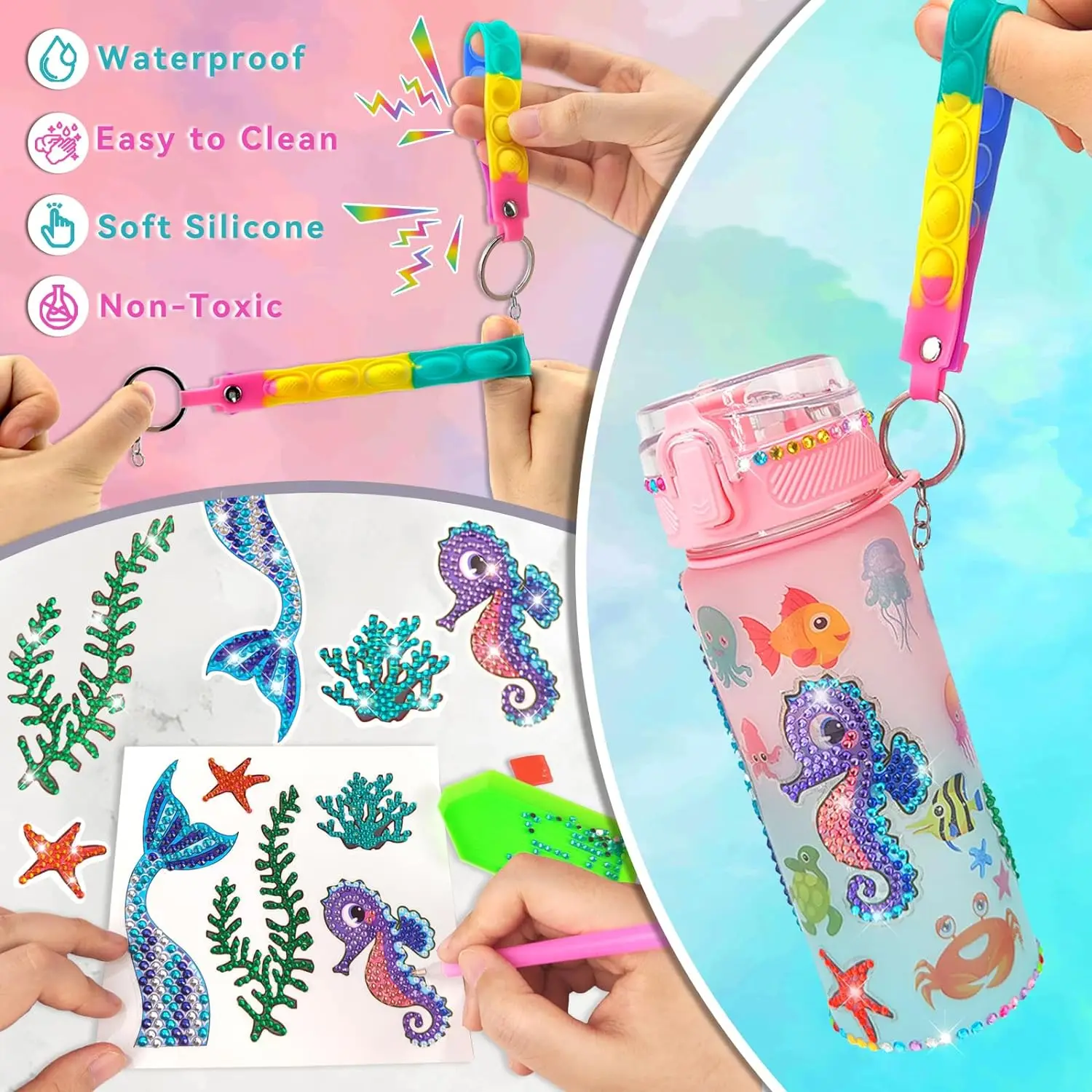 Decorate Your Own Water Bottle Kits for Girls Age 4-6-8-10,Mermaid Painting Crafts,Fun Arts and Crafts Gifts Toys for Girls Birt