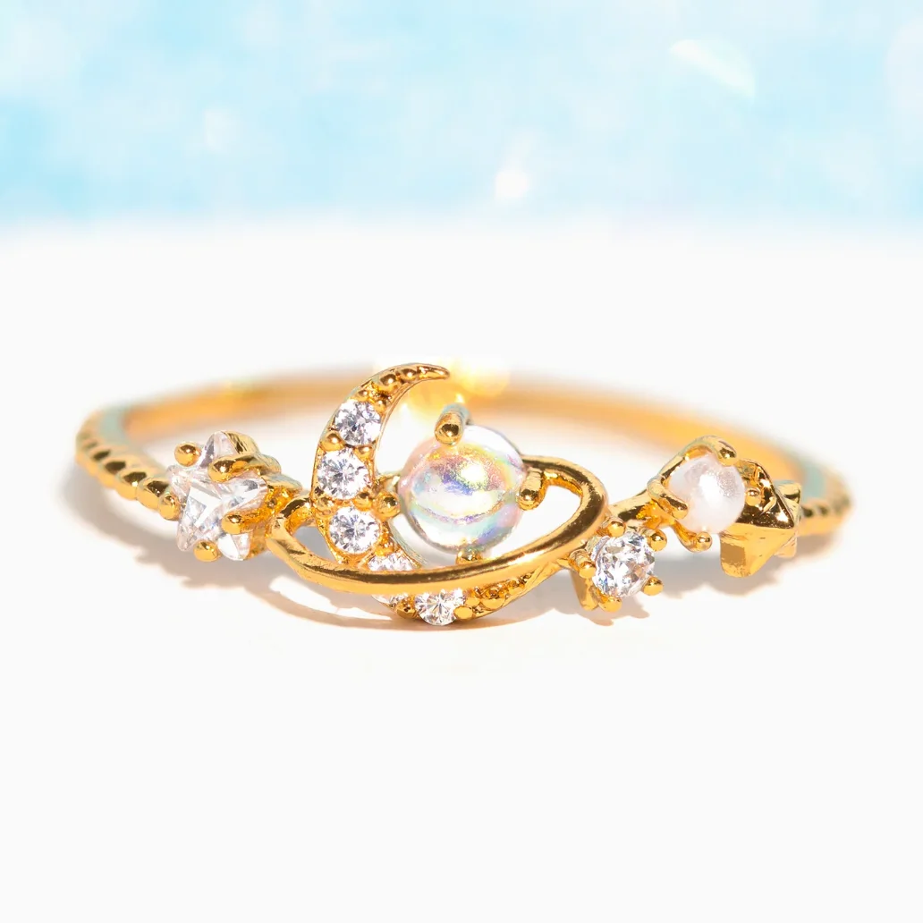 New Fashion Creative Exquisite Colorful Moon Start Butterfly Flowers Heart Adjustable Ring For Women Girls Jewelry Gift