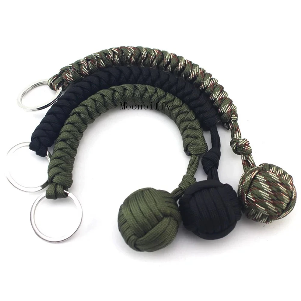 Outdoor Self-Defense Umbrella Rope,Monkey Fist Steel Ball, Paracord Survival Key Chain Outdoor Safety Protection Accessories