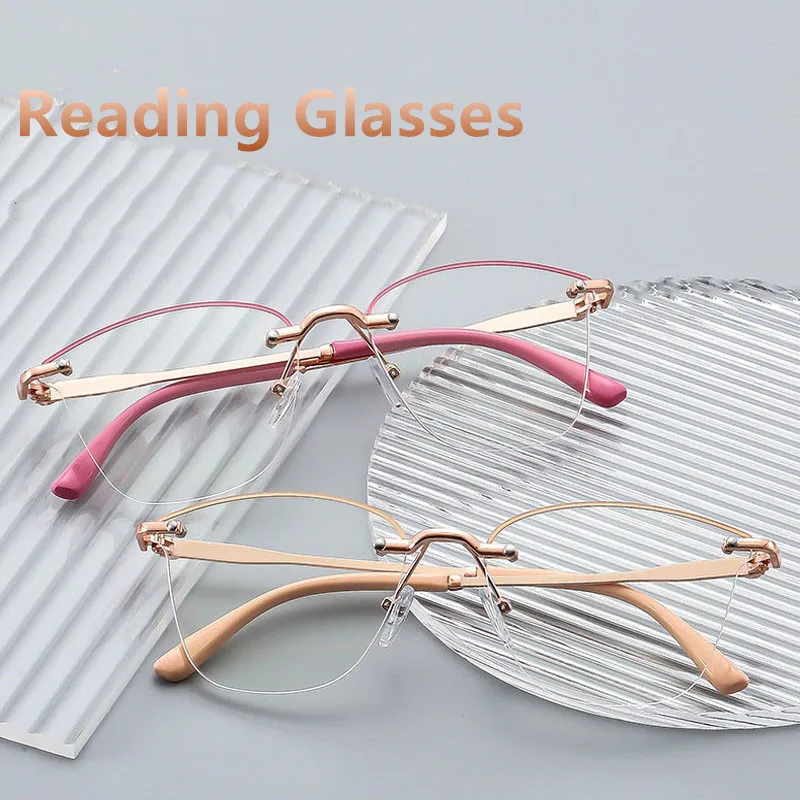 2025 Neue Randlose Lesebrille für Damen Anti-Blaulicht-Brillen Retro Mode Vielseitige Kleidungszubehör