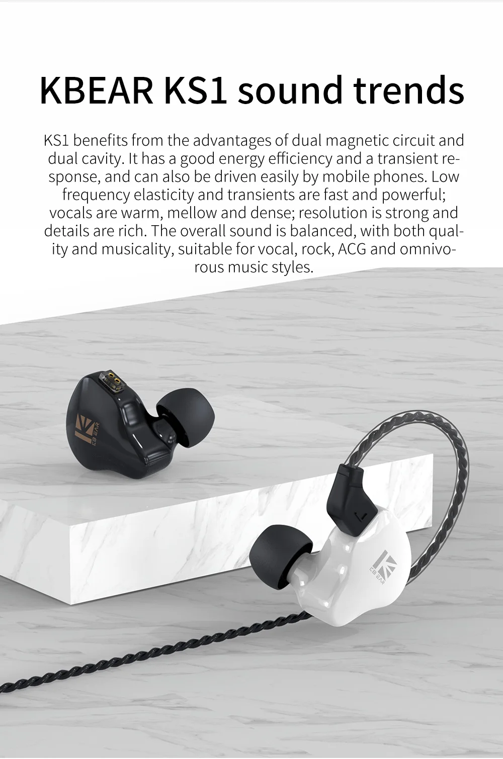 KBEAR KS1 HiFi Earphone 2Pin Cable in Ear Monitor Headphones for Singer Musicians Wired Earbuds IEMS for Gaming Wired Earbuds
