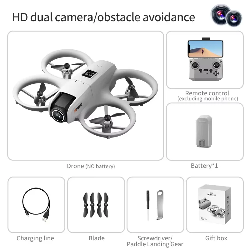 

i1PRO Мини-дрон Квадрокоптер: 180 ° Регулируемая камера 4K, Wi-Fi FPV, светодиодная, радиоуправляемая игрушка для предотвращения потока и предотвращения света