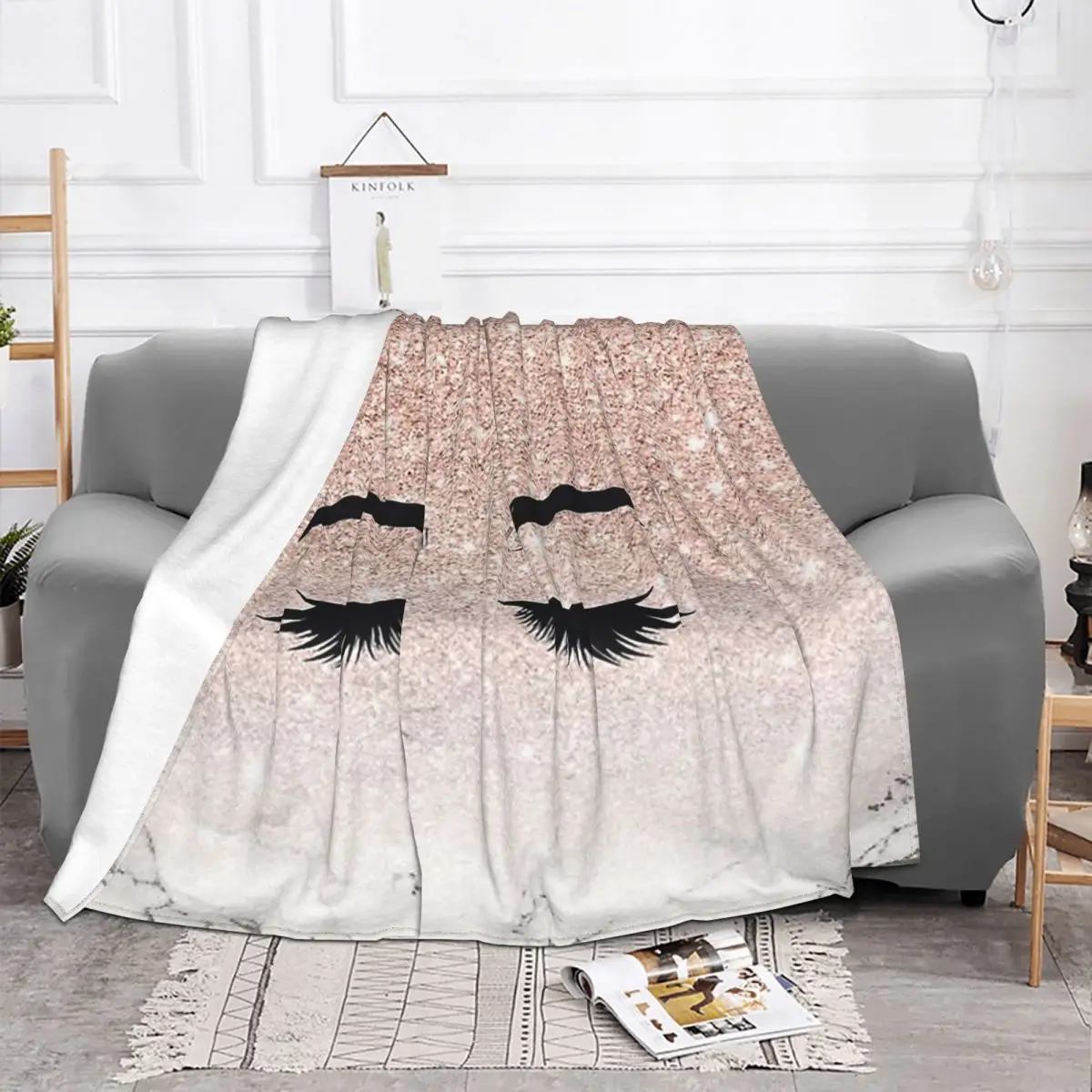 Gold Eyelash Glam Lashes Blanket Eye Lash Girly Rose Fuzzy Awesome Warm Throw Blankets for Home Spring Autumn