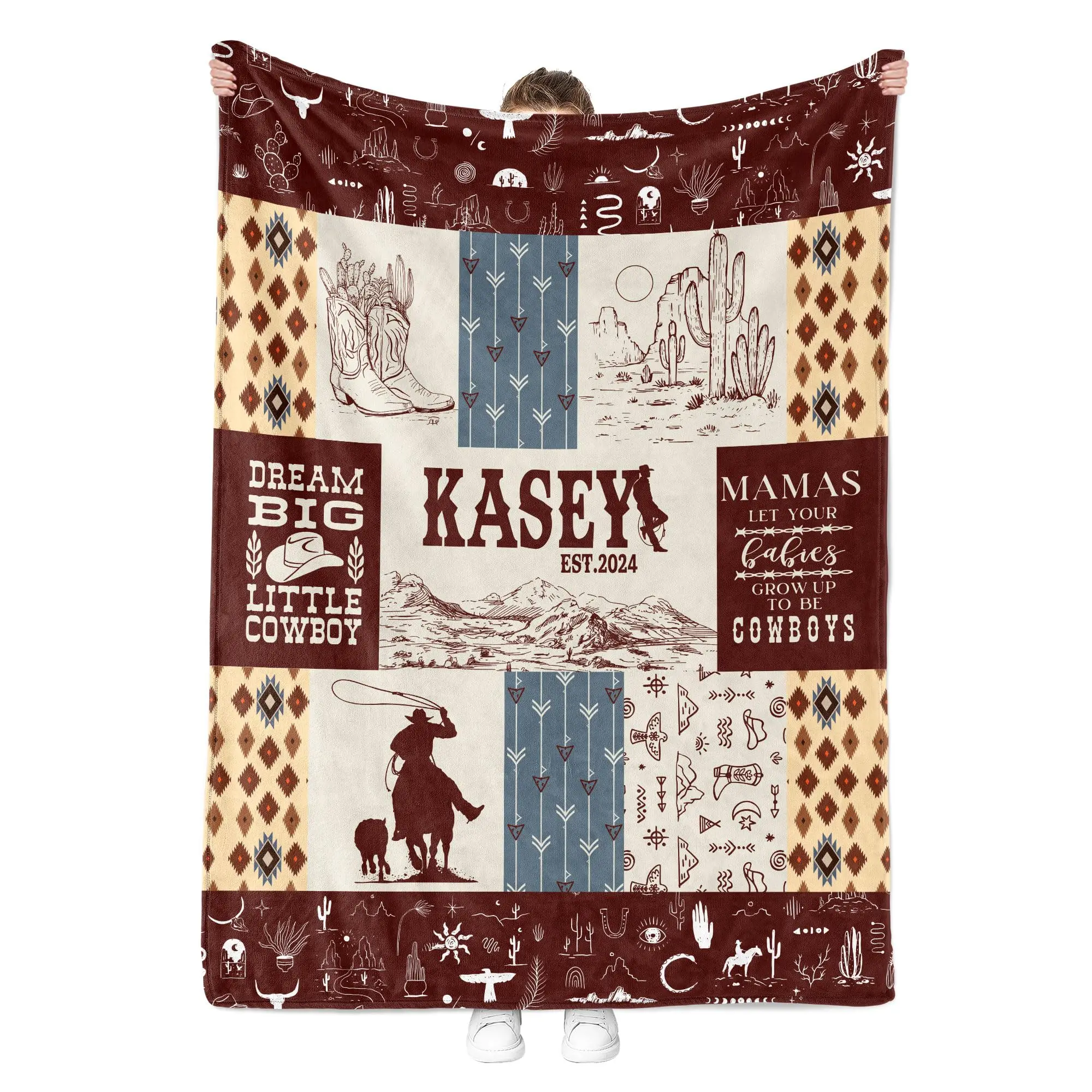Global Western Personalized Blankets for Boys, Personalized Gifts with Name, Customized Blanket,  Boy Gift