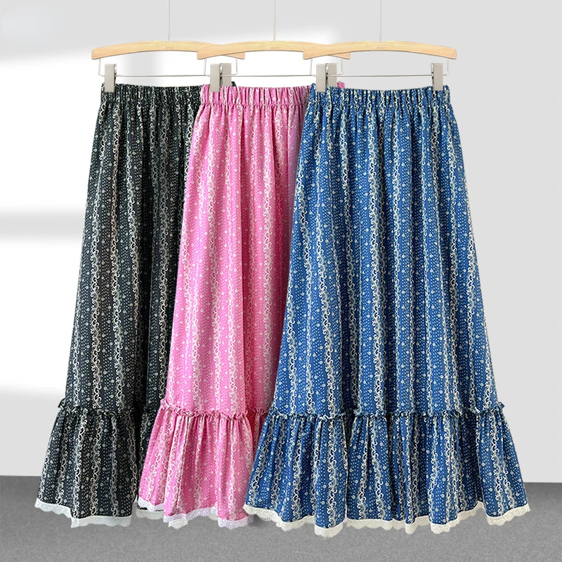 

Summer Long Skirt Slim Elastic High Waist Fashion Skirts for Women Temperament Elegant Lace Design French Printed Black Skirt