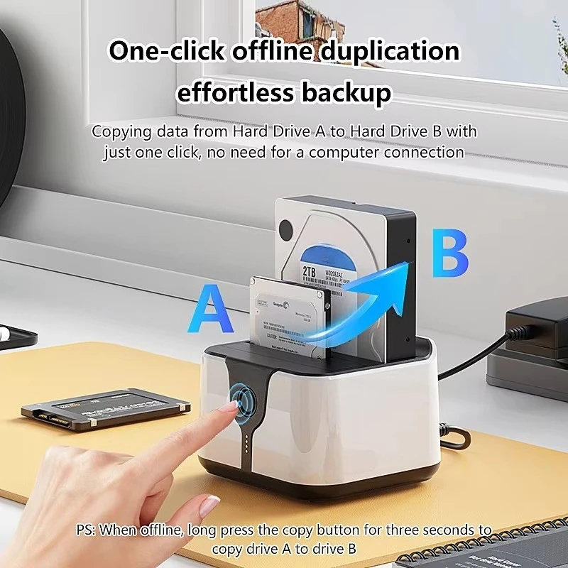 EE1 6Gbps UASP Offline Clone Function Dual Bay External USB3.0 Hard Disk Drive SATA SSD HDD Docking Station Support up to 40TB view 4
