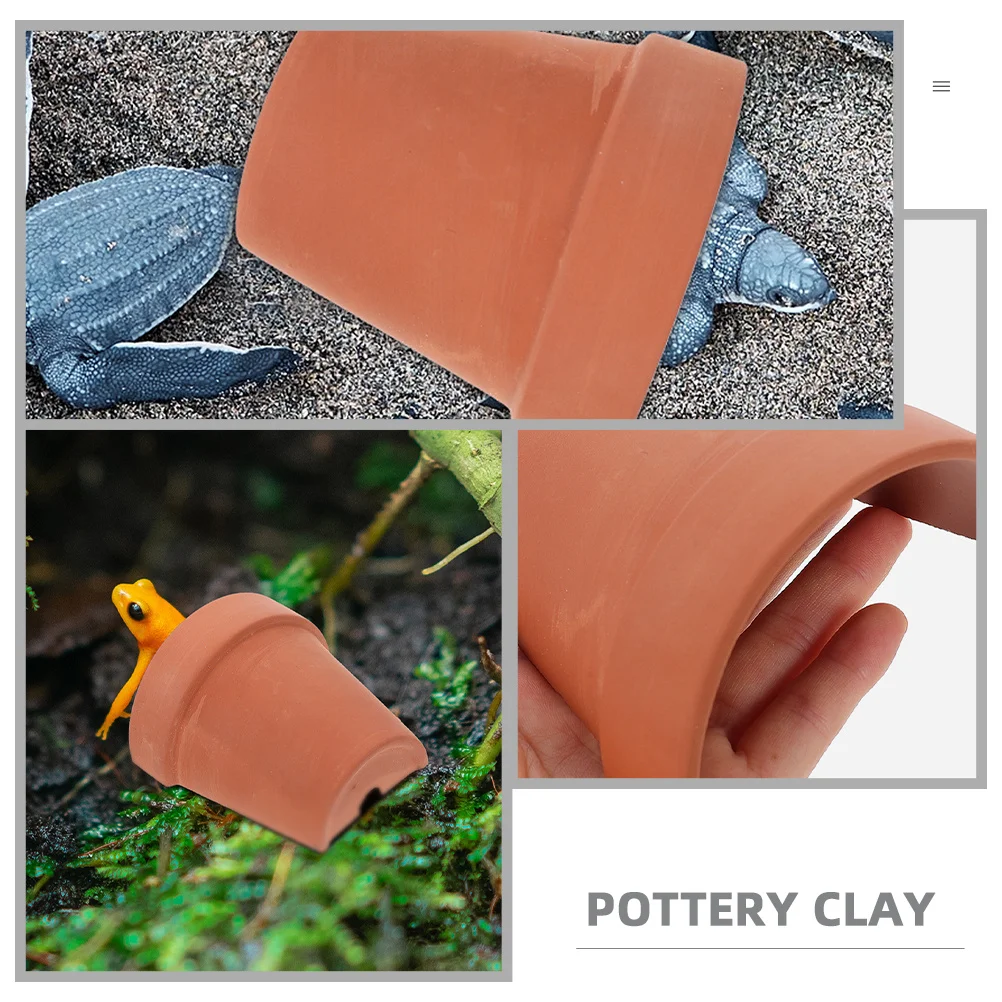 

2Pcs Turtle Hideout Pottery Clay Basking Platform for Reptile Habitat Decorative Terrarium Ornament Reptile Shelter Hide Cave