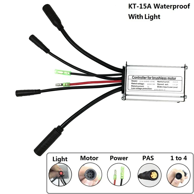 Controller per bicicletta elettrica KT-15A 36V/48V Controller per onde Squarewave a 6 tubi con cavo luminoso a doppia testa