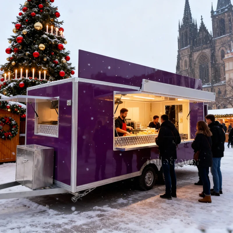 عربة طعام متنقلة كروس معجنات شوارما برجر بيتزا هوت دوج آيس كريم شاحنة طعام مقطورة طعام مستقبلية مع مطبخ كامل