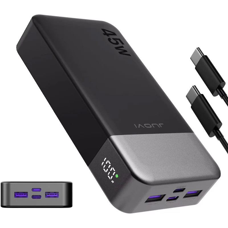 JUOVI Powerbank 20000mAh 45W Tragbares Schnell-Ladegerät Externer Akku 4 Anschlüsse für MacBook, Samsung, Dell, HP, Tablet, iPhone 17 16 15 14 13 und Mehr