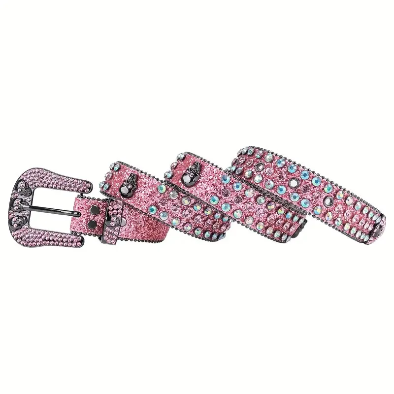 Cinturón de calavera con diamantes de imitación para mujer, decoración de Jeans incrustados de cristal, rosa, diseñador de lujo, bb