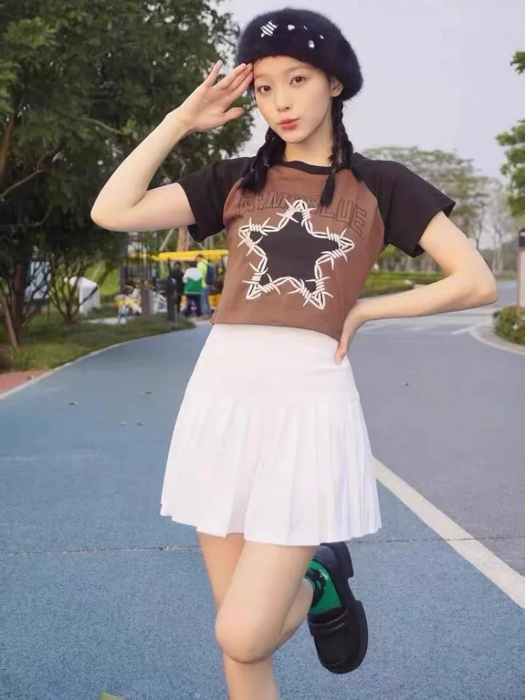 Vintage Gothic Embroidery T-shirt Women Y2k Crop Top Streetwear Short Sleeve Tees Summer Harajuku Hip Hop Sports Fitness T-Shirt