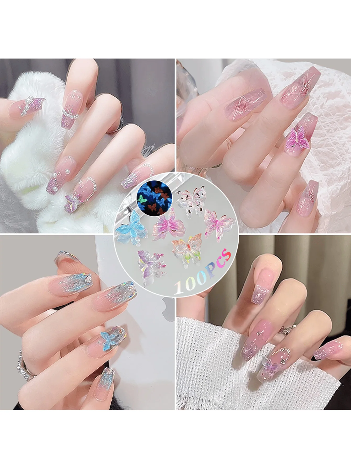 50 Stück leuchtende 3D-Schmetterlings-Nagelkunst-Dekorationen in verschiedenen Fantasy-Farben für DIY-Nageldekorationen im Großhandel