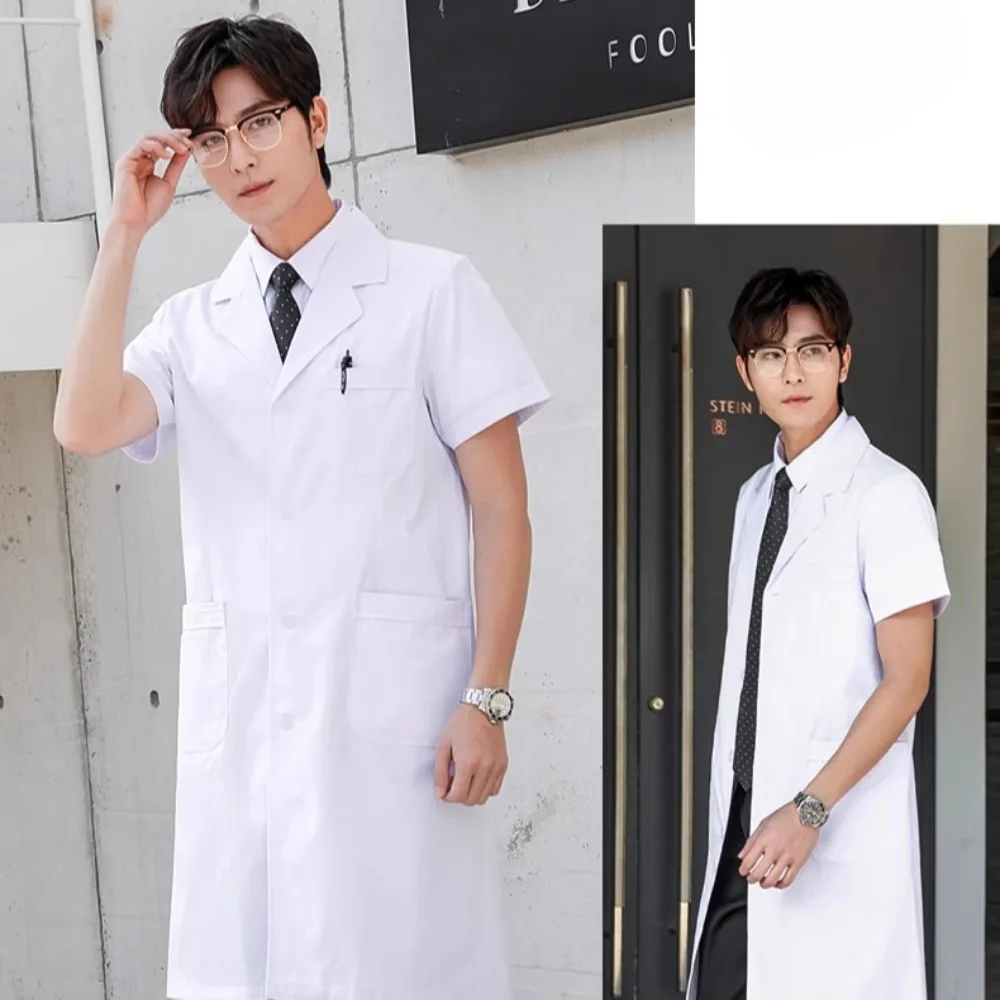 유니섹스 실험실 가운 반팔 실용적인 학생 간호사 유니폼 임상 과학 실험실용 재킷 남녀 공용