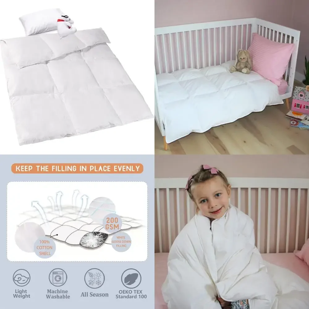 

Hypoallergenic Goose Down Toddler Comforter, 41x48, Lightweight Quilt Blanket for Crib, All Season Soft Duvet Insert