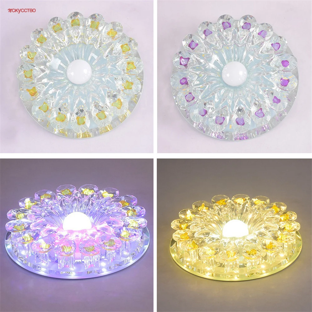 Crystal Lotus Luxury Rgb Led 15W Ceiling Lamp Corridor Entrance Foyer Spotlight 18Cm Diameter Home Decor Indoor Aisle Fixtures
